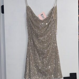 Showpo Glittering Silver Mini Dress